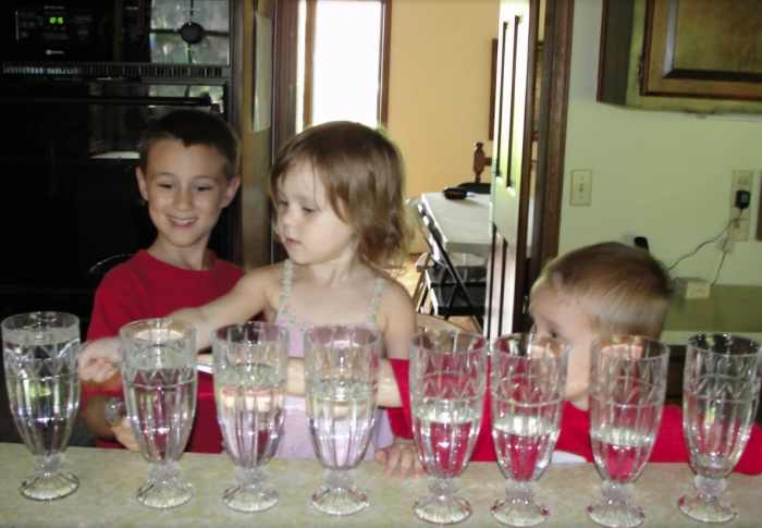 Playing tunes using water glasses was one of the activities we did this week during our Fine Arts Morning Basket & Activities time.