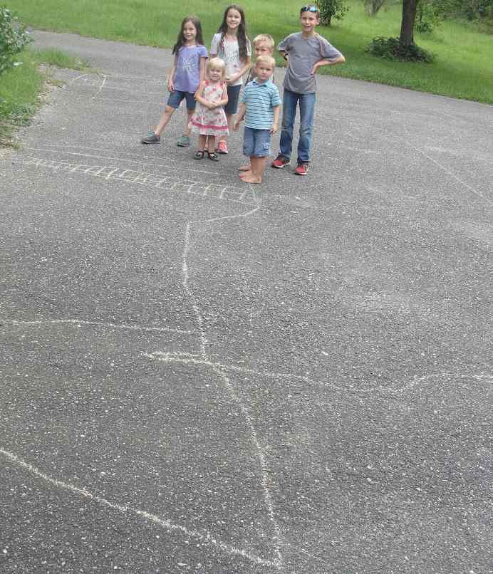 Sidewalk Chalk version of caravel for "Captain Says" game