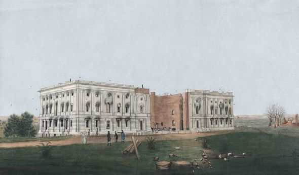 The first White House being built in Washington, D.C.