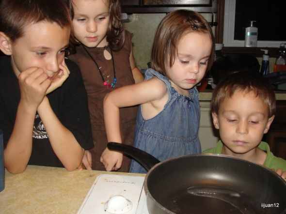 Melting an ice cube to watch water take on the 3 forms of matter - We also acted out the 3 states: staying still for solid, moving around slowly for liquid, and moving across the room quickly for gas.