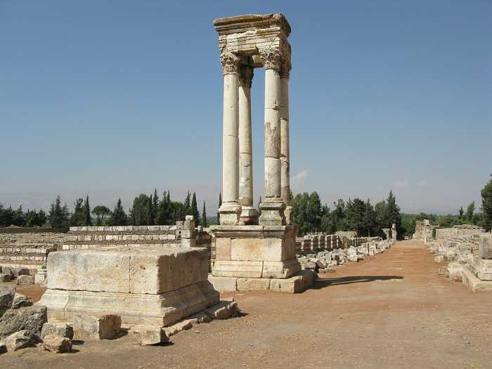 Tetrapylon at the center of the city of Anjar - Anjar was founded during the Umayyad period.