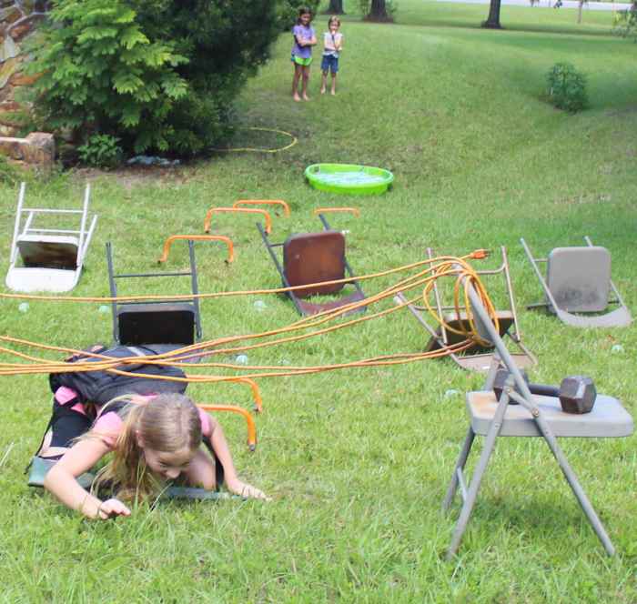 Running a D-Day Obstacle Course was one of the activities we did this week related to WWII leaders during our History Morning Basket & Activities time.