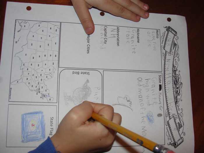 A page from my daughter's notebook on New Hampshire