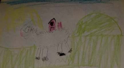 OiLs sheep drawn by my 4 year old son. He colored his drawing at home after class.