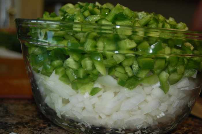 Onions, bell peppers, and garlic