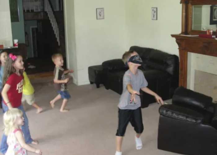 Playing Hoodman's Blind (today called Blind Man's Bluff) is one of the activities we did while learning more about the medieval period and the history sentence.