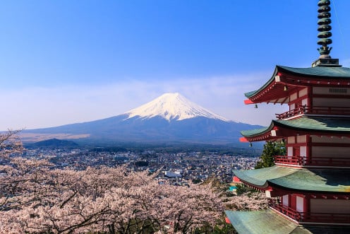 Mount Fuji in Spring, view from Arakurayama Sengen Park