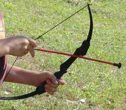 Archery training with Dollar Tree bow and arrow sets