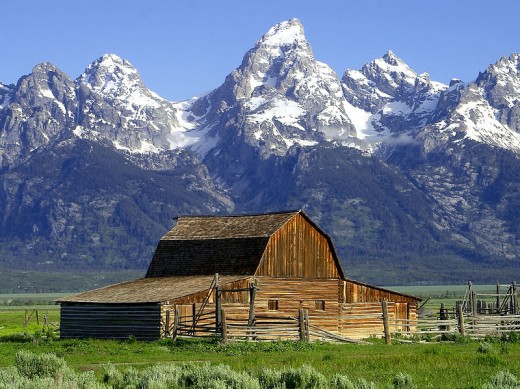 The John Moulton Barn on Mormon Row at the base of the Grand Tetons, Wyoming