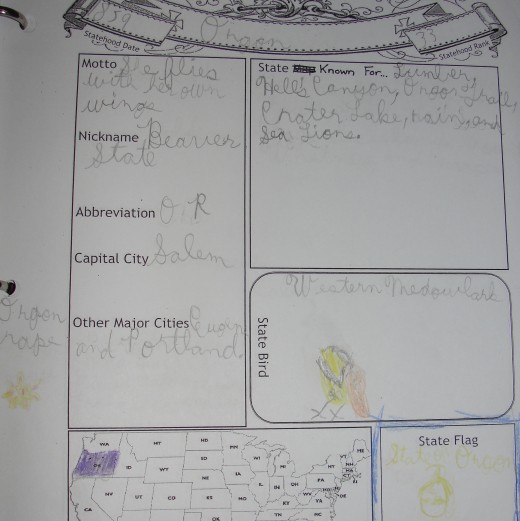 A page from my son's notebook on Oregon