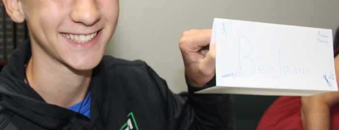 Name placard with areas of interest