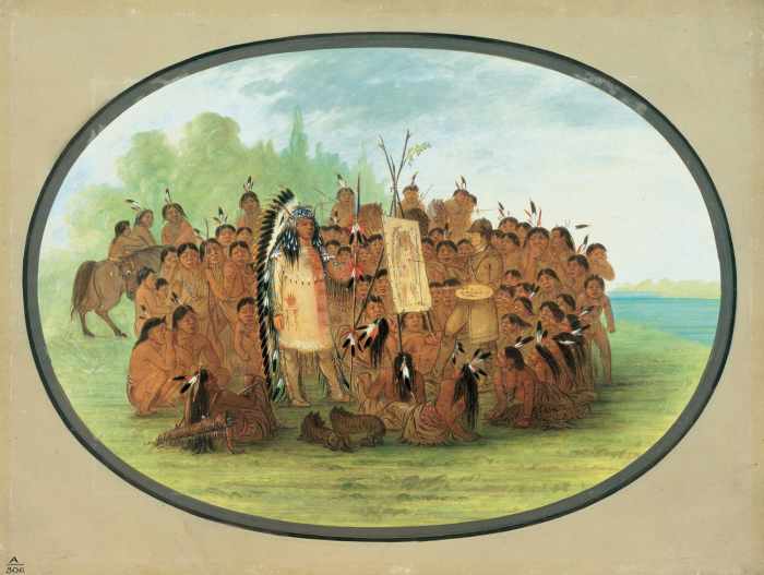 George Catlin's "Catlin Painting the Portrait of Mah-to-toh-pa -- Mandan"