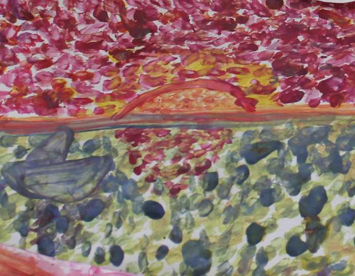 Dab painting inspired by Claude Monet's "Impression - Sunrise"