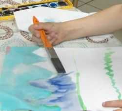 Watercolor painting of Rocky Mountain scene