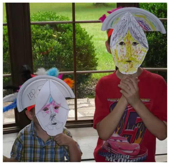 Montezuma's Crowns and Conquistador Masks from Lesson 4: Ponce de Leon, Aztecs, Cortes, & Conquistadors Lesson