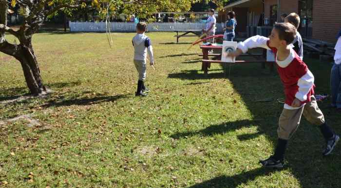 Javelin-Throwing using pool noodles and hula hoops