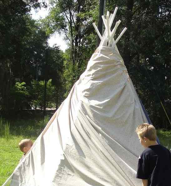Setting up a tepee during Lesson 2: Plains Native American Tribes Lesson