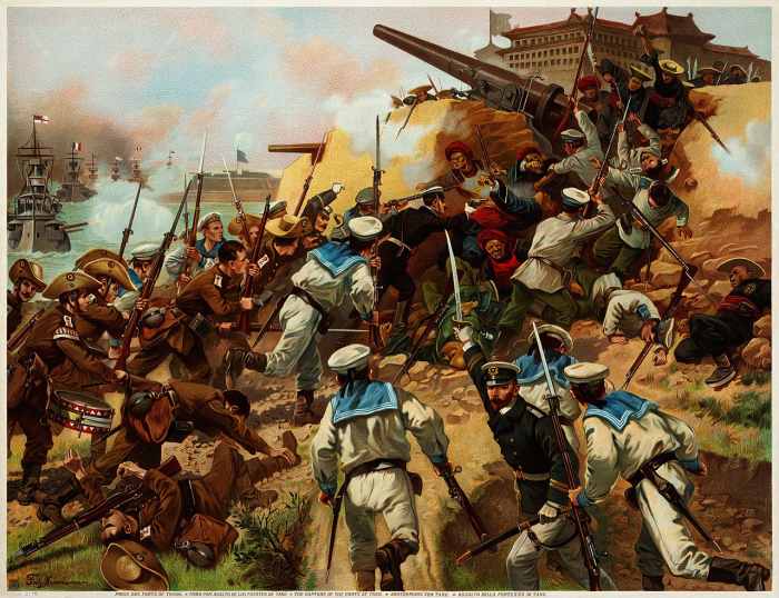 Capture of the Forts at Taku [a.k.a. Dagu] by Fritz Neumann taking place during the Boxer Rebellion
