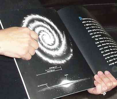 Showing the children the picture of the Milky Way Galaxy from the book Galaxies by Seymour Simon