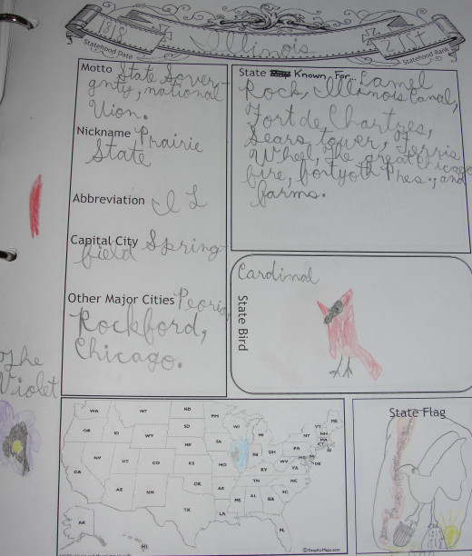 One of the pages from my son's notebook on Illinois