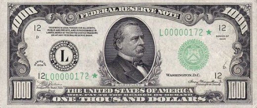 Grover Cleveland on the $1,000 bill