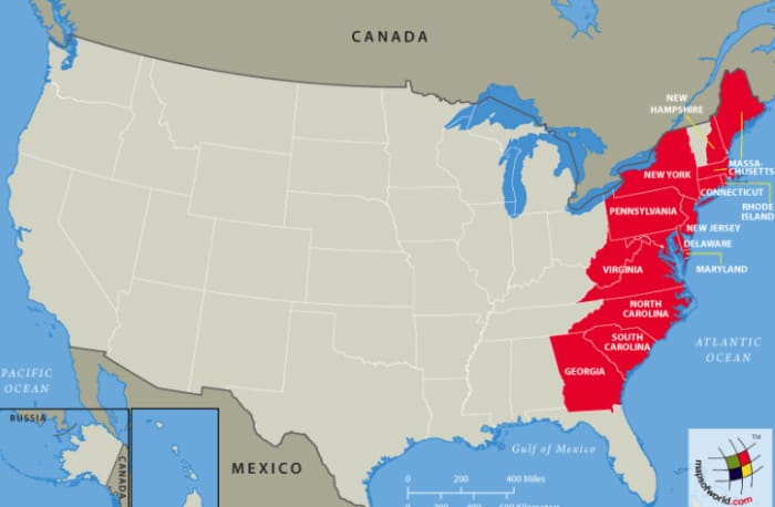 13 Colonies Map
