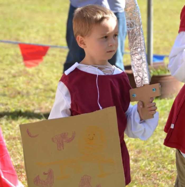 Making cardboard shields & swords was one of the activities we did this week at home during our History Morning Basket & Activities time on Knights & the Crusades.