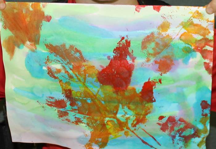 Georgia O'Keeffe-inspired warm and cool colors leaf print and painting