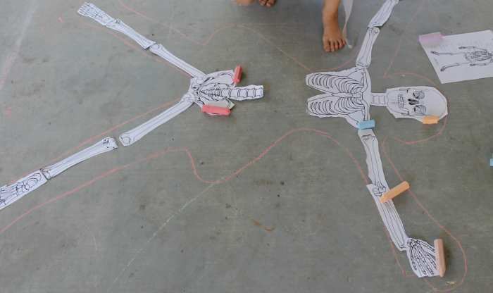 The above printable skeleton in the chalk outline of a 6 year old