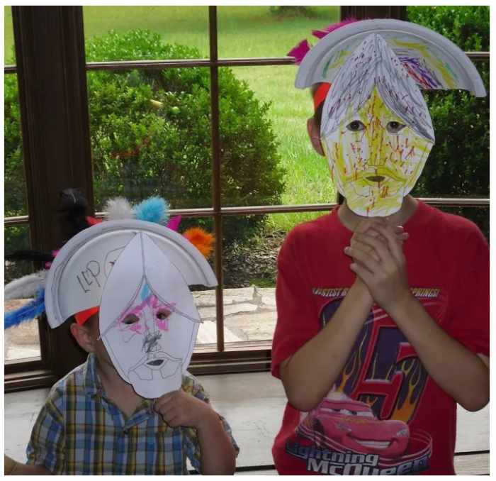 Creating Montezuma's headdress & Cortes Conquistador masks