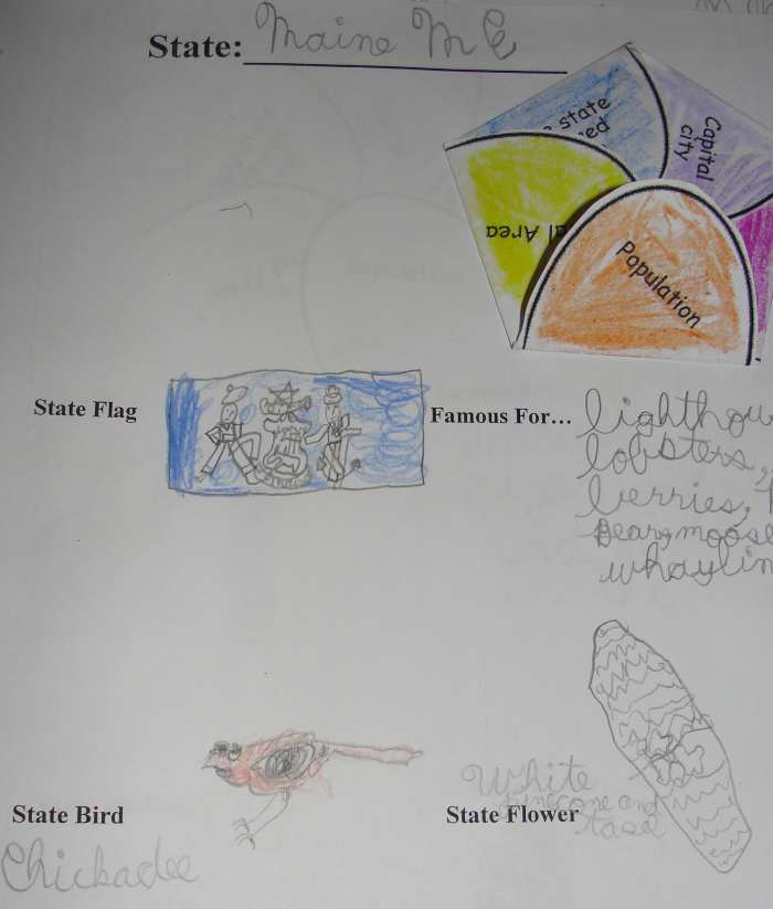 One of the pages from my son's notebook on Maine