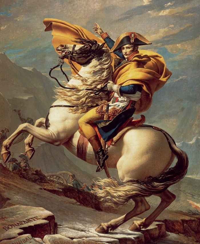 Napoleon Crossing the Alps (also known as Napoleon at the Saint-Bernard Pass or Bonaparte Crossing the Alps) painted by the French artist Jacques-Louis David between 1801 and 1805