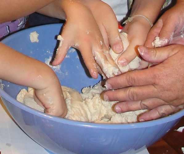 Mixing together the salt dough