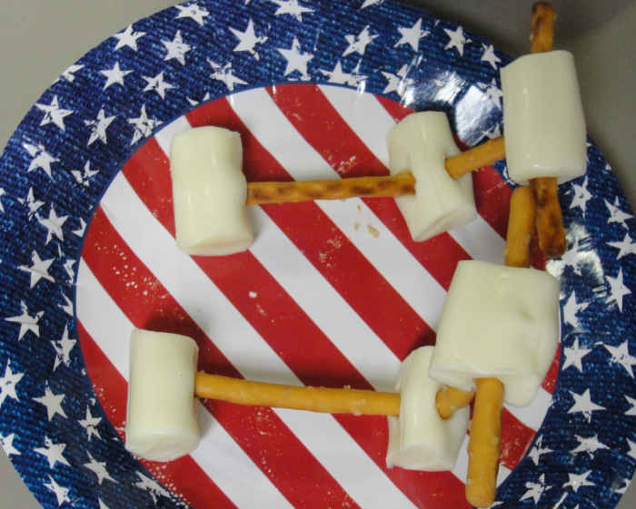 Geography Morning Basket Activity: Edible Harley Davidson motorcycles made from Wisconsin cheese and pretzels