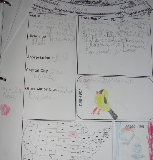 A page from my son's notebook on Iowa