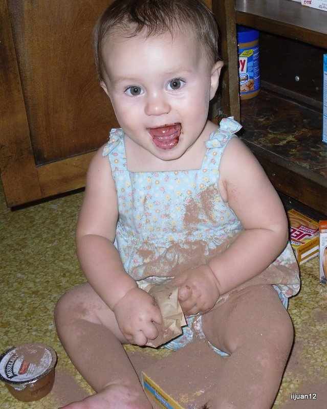 What happens while we're homeschooling...Chocolate pudding mix was the only chocolate on her level.