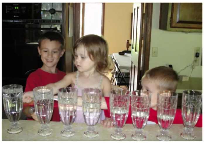 Playing tunes using water glasses was one of the activities we did this week during our Fine Arts Morning Basket & Activities time.