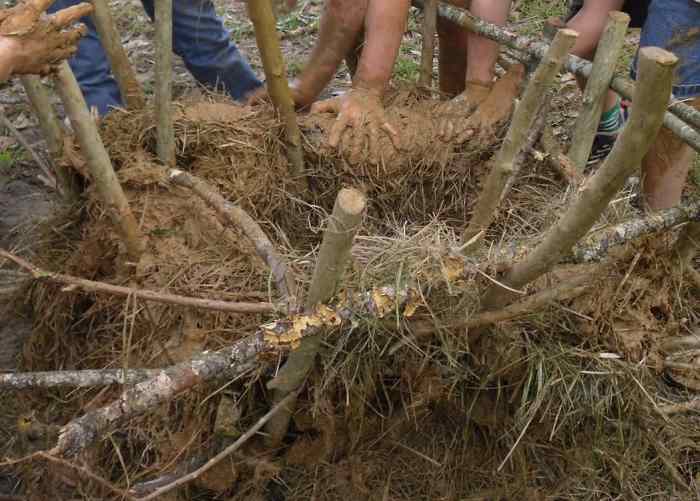 Building the waddle and daub house