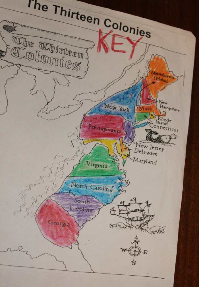 Colored Key for 13 Colonies