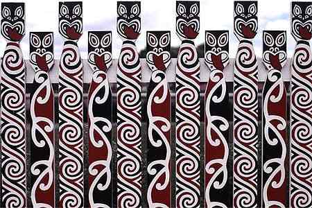 Fence from Rotorua, New Zealand decorated in Maori style