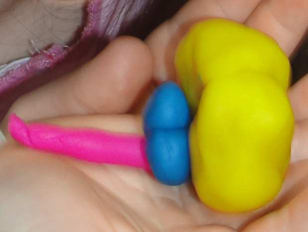 Play-doh model of 3 main parts of the brain: cerebrum, cerebellum, &amp; medulla (brain stem)