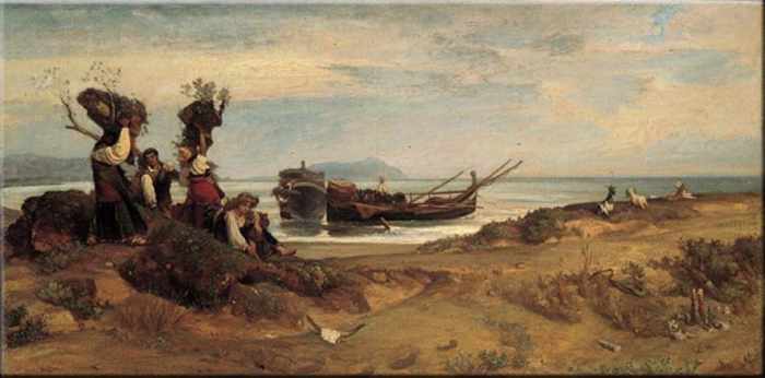 Women Loading Wood in Porto d'Anzio by Giovanni Costa
