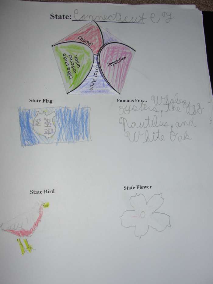 My son's lapbook page from his Connecticut notebook