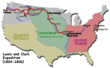 Map showing the territory of the Louisiana Purchase in comparison with the original United States land