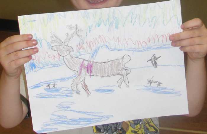 My four year old son's drawing of the caribou/reindeer.