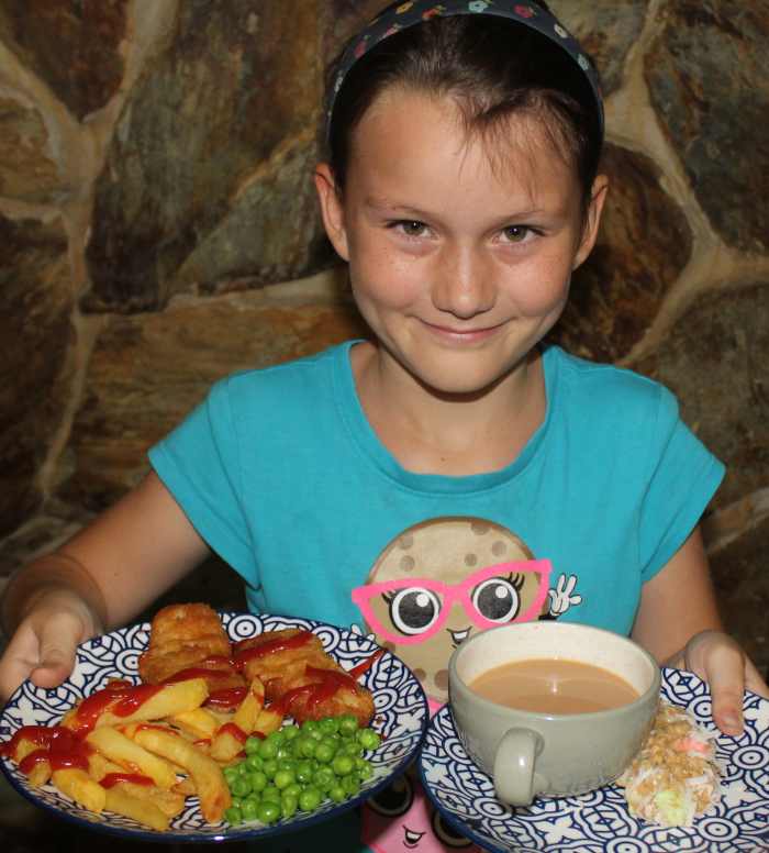 New Zealand Modern Meal: Fish and Chips, Peas, Lolly Cake, and English Tea
