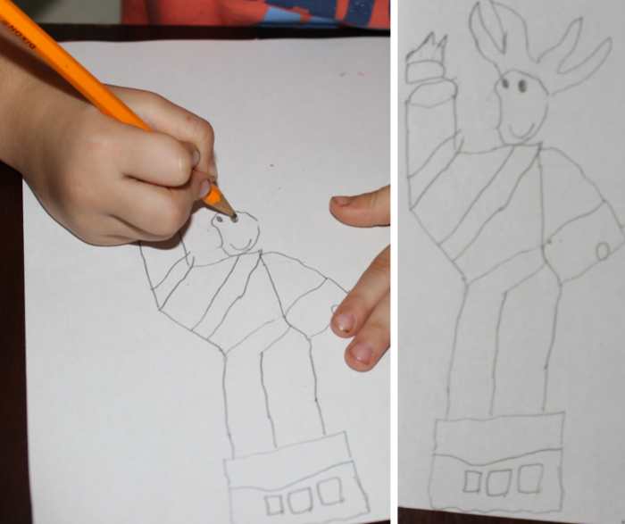 Upside-down image of the Statue of Liberty drawn by a young 5 year old