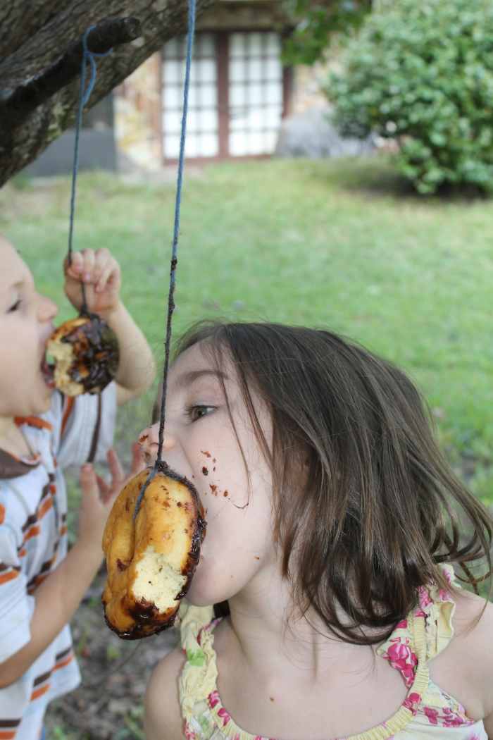 Circles and Doughnut Game - If you would prefer less mess, use plain cake doughnuts or glazed doughnuts instead.