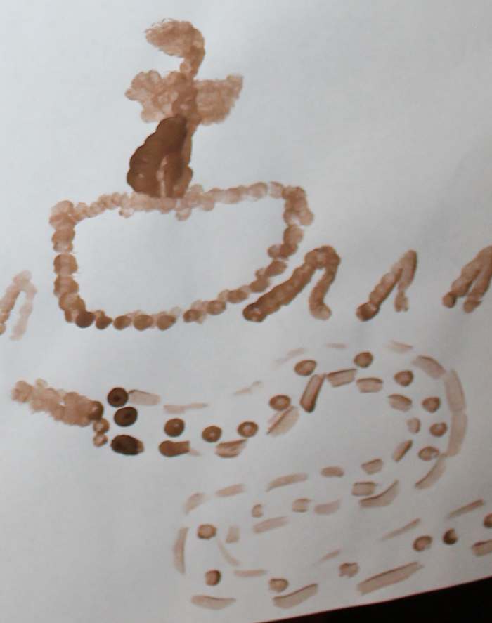 Recreation of Aboriginal Art Snake and Man in a Boat done by an 8 year old 