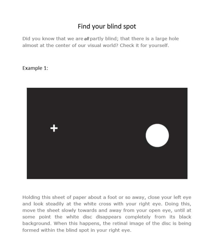 Blind Spot Worksheet from http://www.gurukrishnan.com/files/blind_spot.pdf